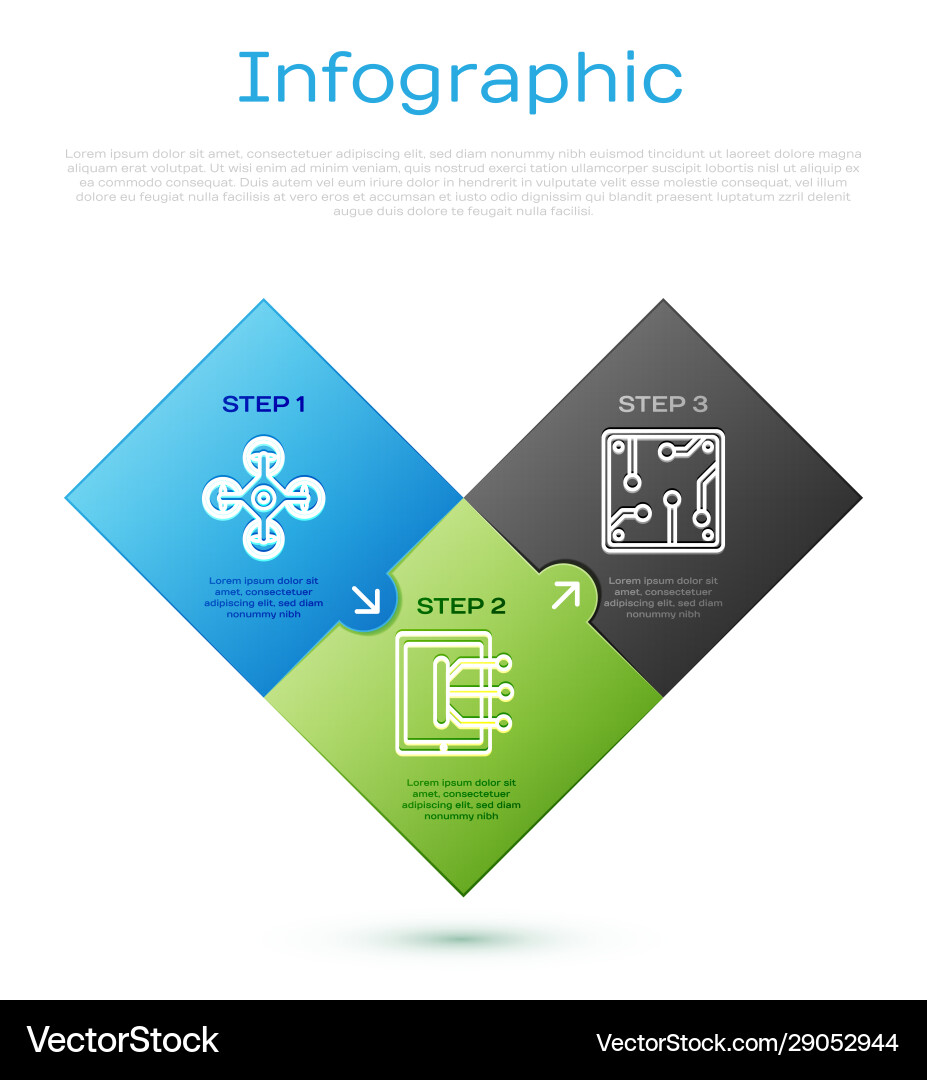 Set line drone processor and tablet business Set line drone processor and tablet business vector image