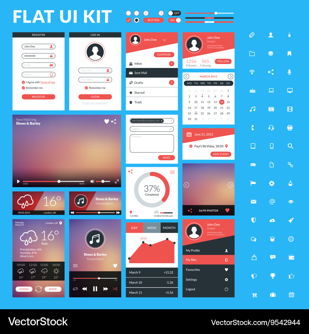 Set of flat design ui elements for website vector image