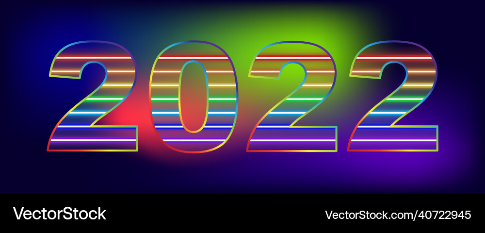 2022 shining numbers with clock neon new year 2022 shining numbers with clock neon new year vector image