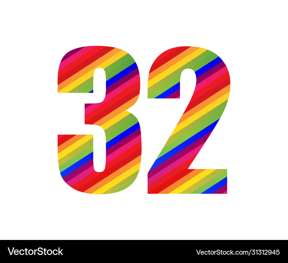 32 number rainbow style numeral digit colorful Vector Image