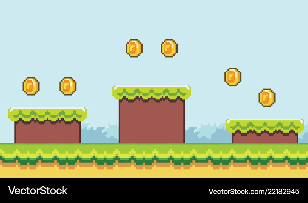 8bit platformer pixel art mobile game assets 8bit platformer pixel art mobile game assets vector image