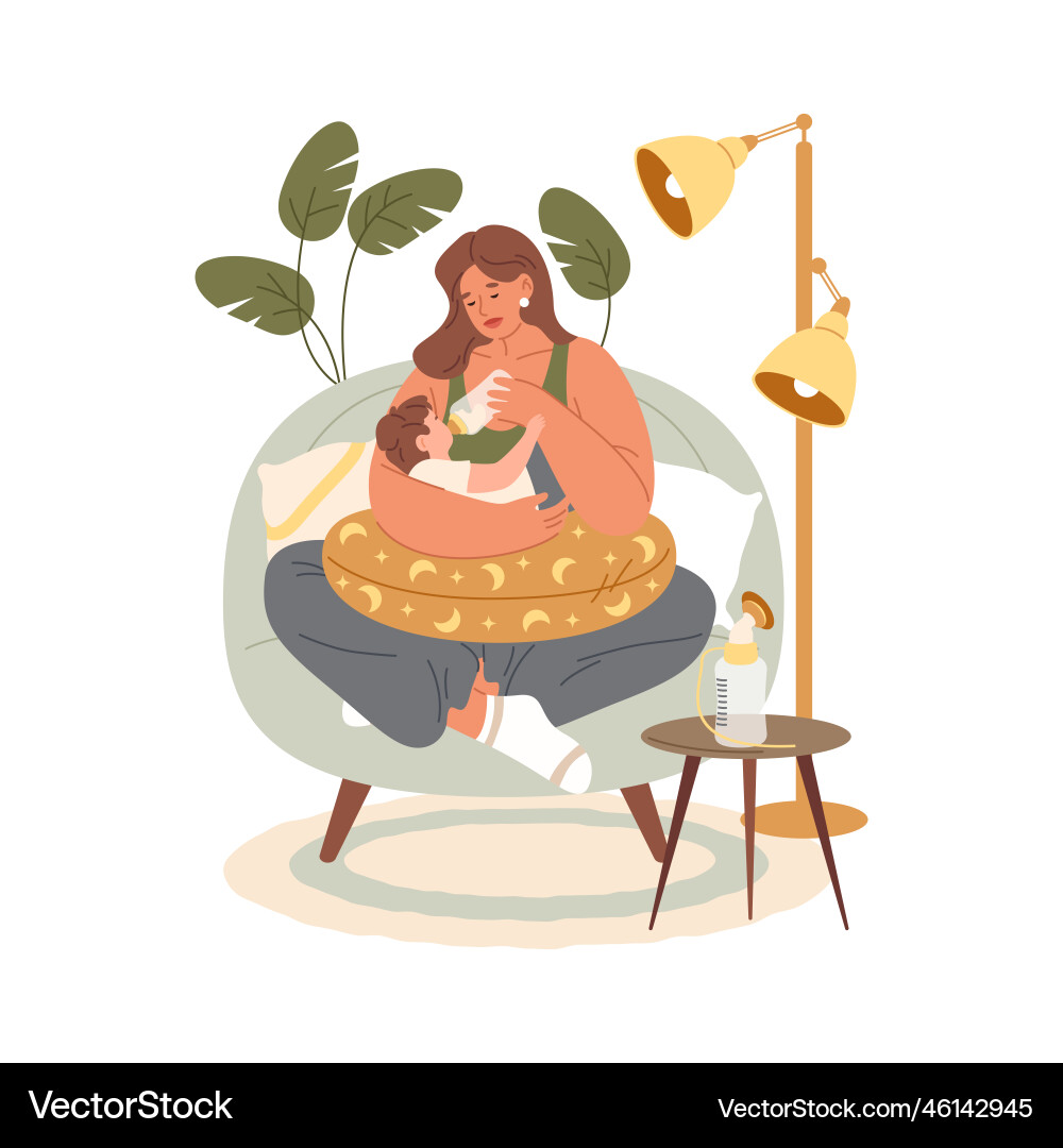 Baby with bottle and feeding mother imagemilk eat Baby with bottle and feeding mother imagemilk eat vector image