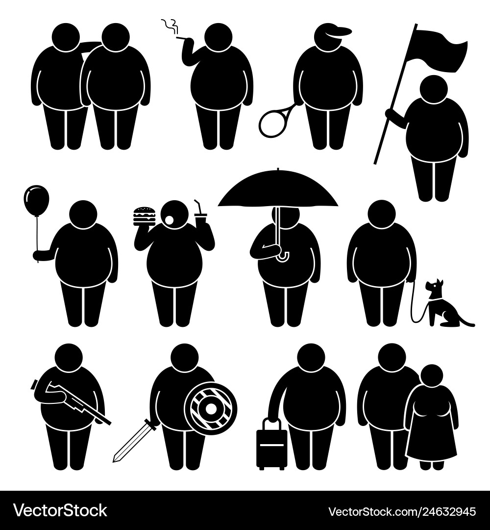 Fat Man with Objects - Stick Figure vector image