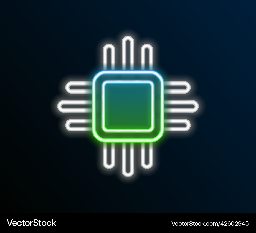 Glowing neon line computer processor Glowing neon line computer processor vector image