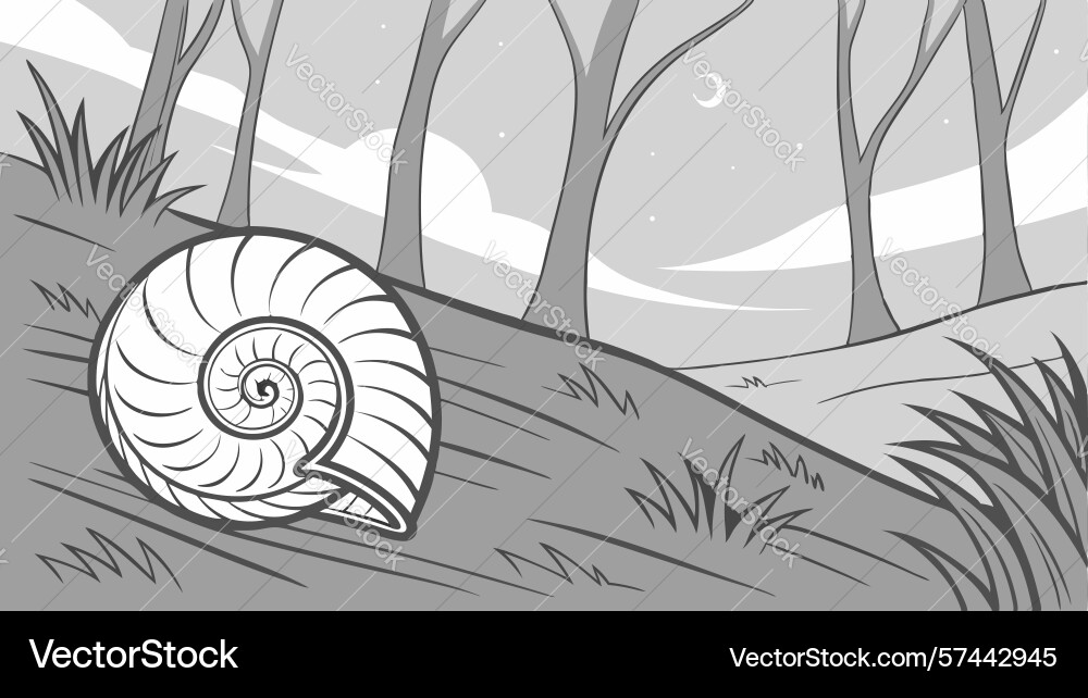 Nautilus shell in forest with bare trees and snow vector image