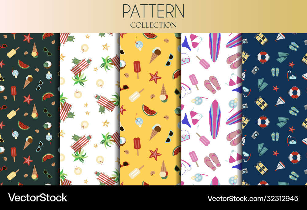 Set seamless patterns with summer Set seamless patterns with summer vector image