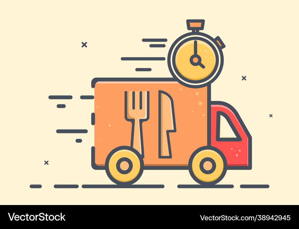 Shipping delivery truck goes very fast with clock Shipping delivery truck goes very fast with clock vector image