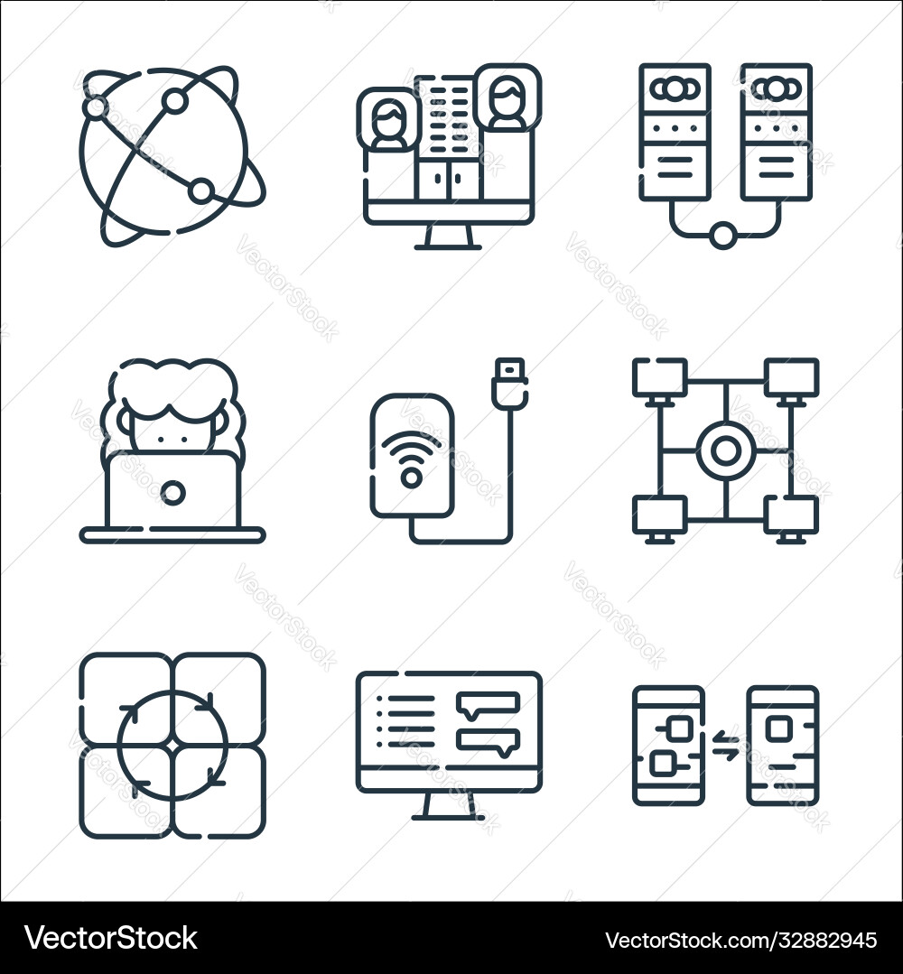 Telecommuting line icons linear set quality Telecommuting line icons linear set quality Vector Image