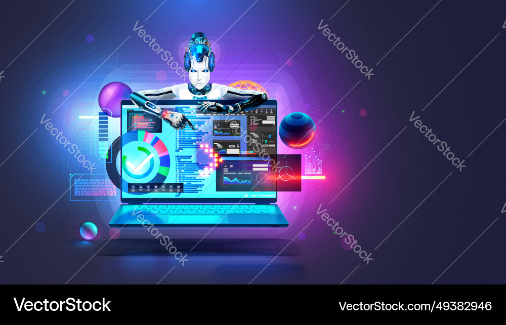 Ai helps programmer creates software neural Ai helps programmer creates software neural vector image