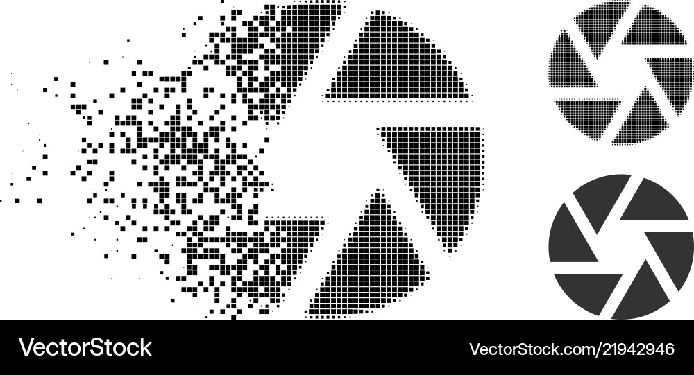 Disintegrating pixelated halftone shutter icon Disintegrating pixelated halftone shutter icon vector image