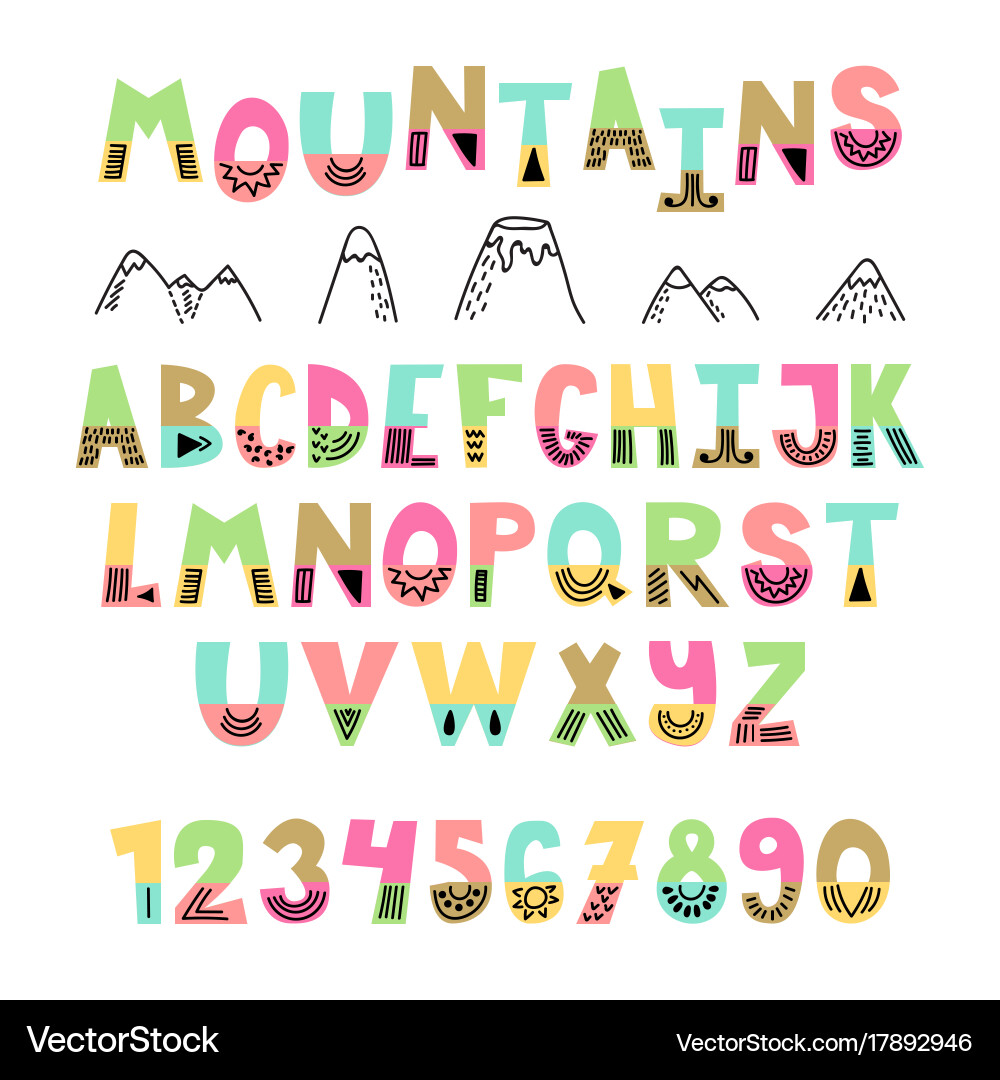 Hand Drawn Mountain Alphabet Font Vector Image