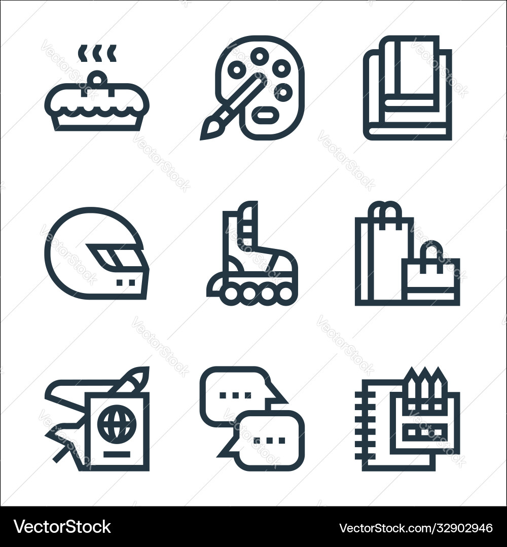 Hobbies line icons linear set quality vector image