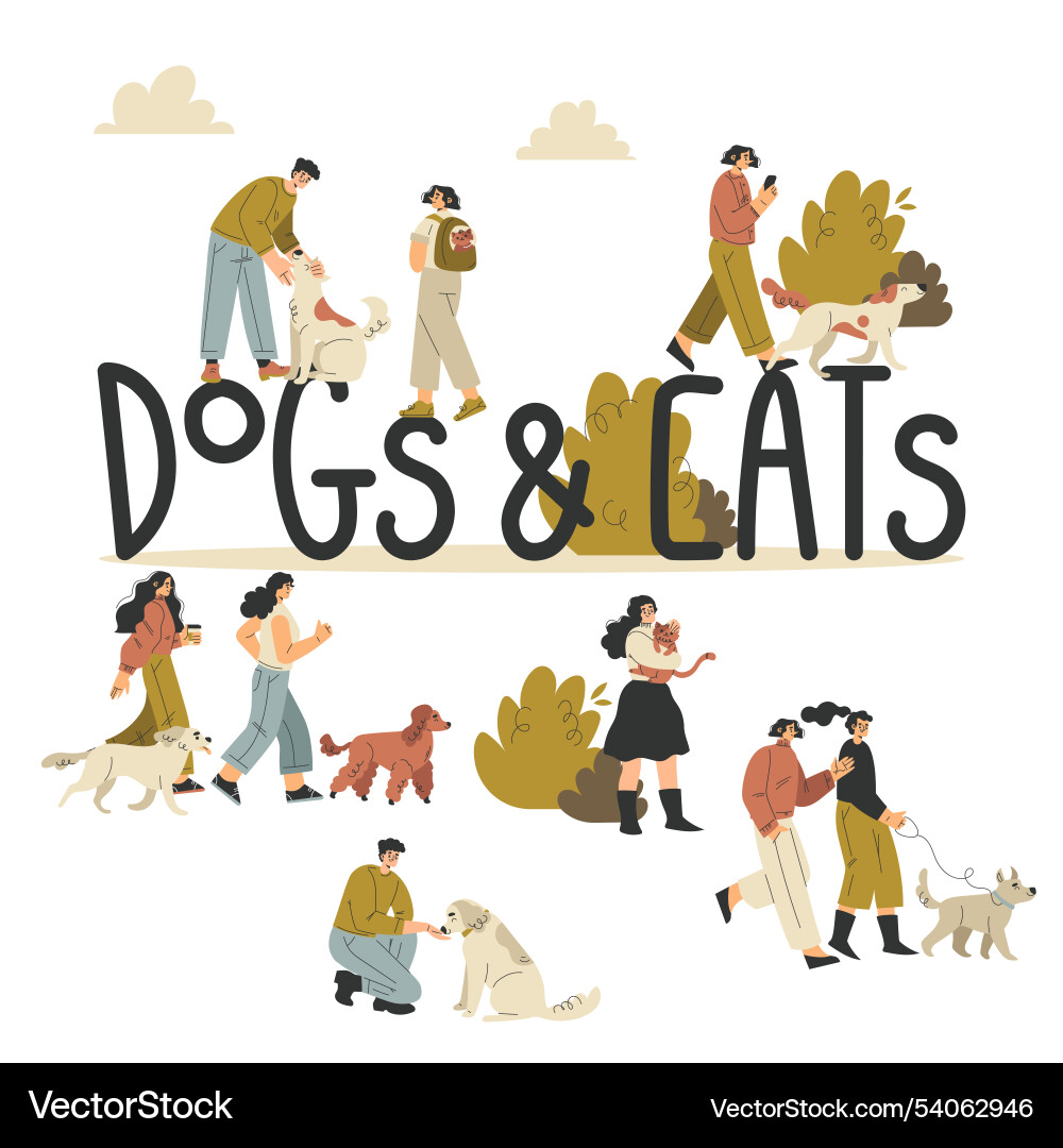 People character with pets as domestic animal People character with pets as domestic animal vector image