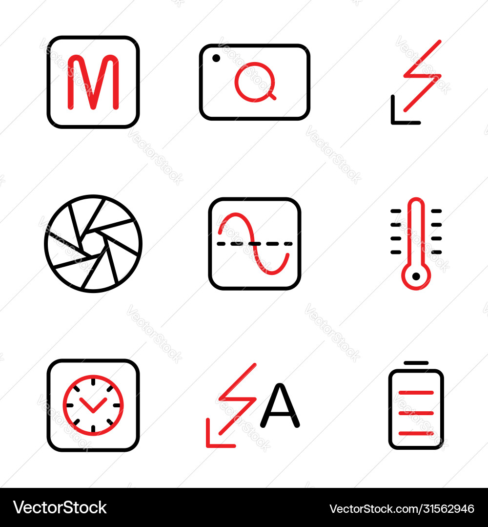 Photo editor icon set include camera manual Photo editor icon set include camera manual vector image