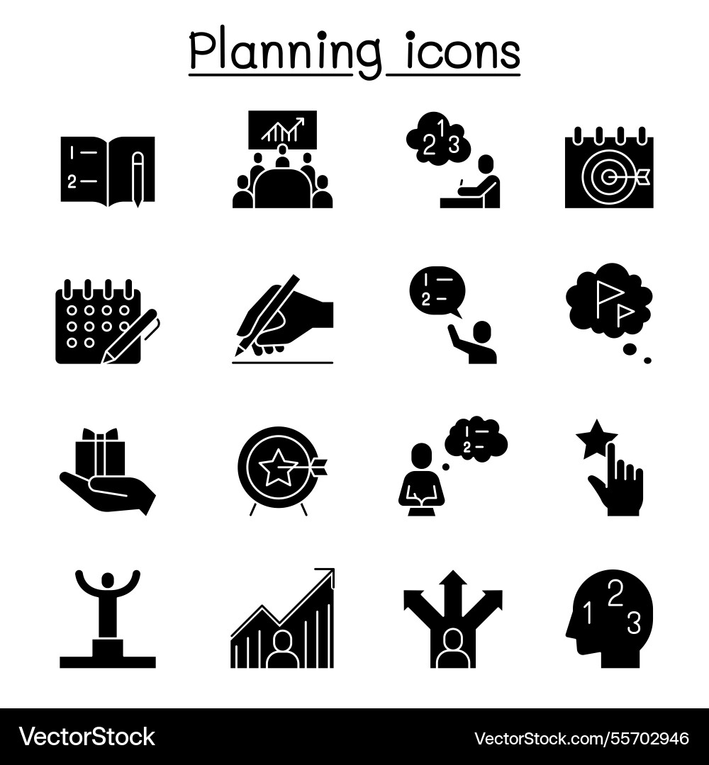 Planung Strategieplan-Icon im Glyph-Stil gesetzt Planung Strategieplan-Icon im Glyph-Stil gesetzt vektorbild