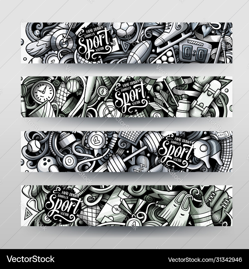 Sports hand drawn doodle banners design vector image