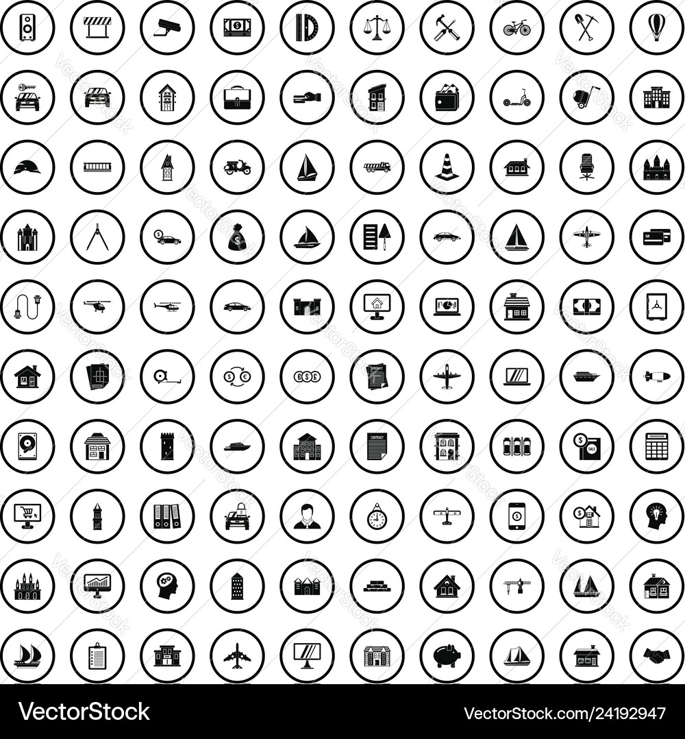 100 private property icons set simple style 100 private property icons set simple style Vector Image
