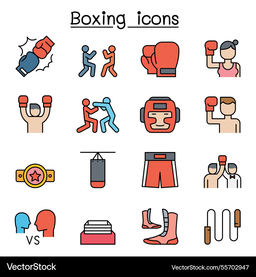 Boxing icon set in colorline style Vector Image