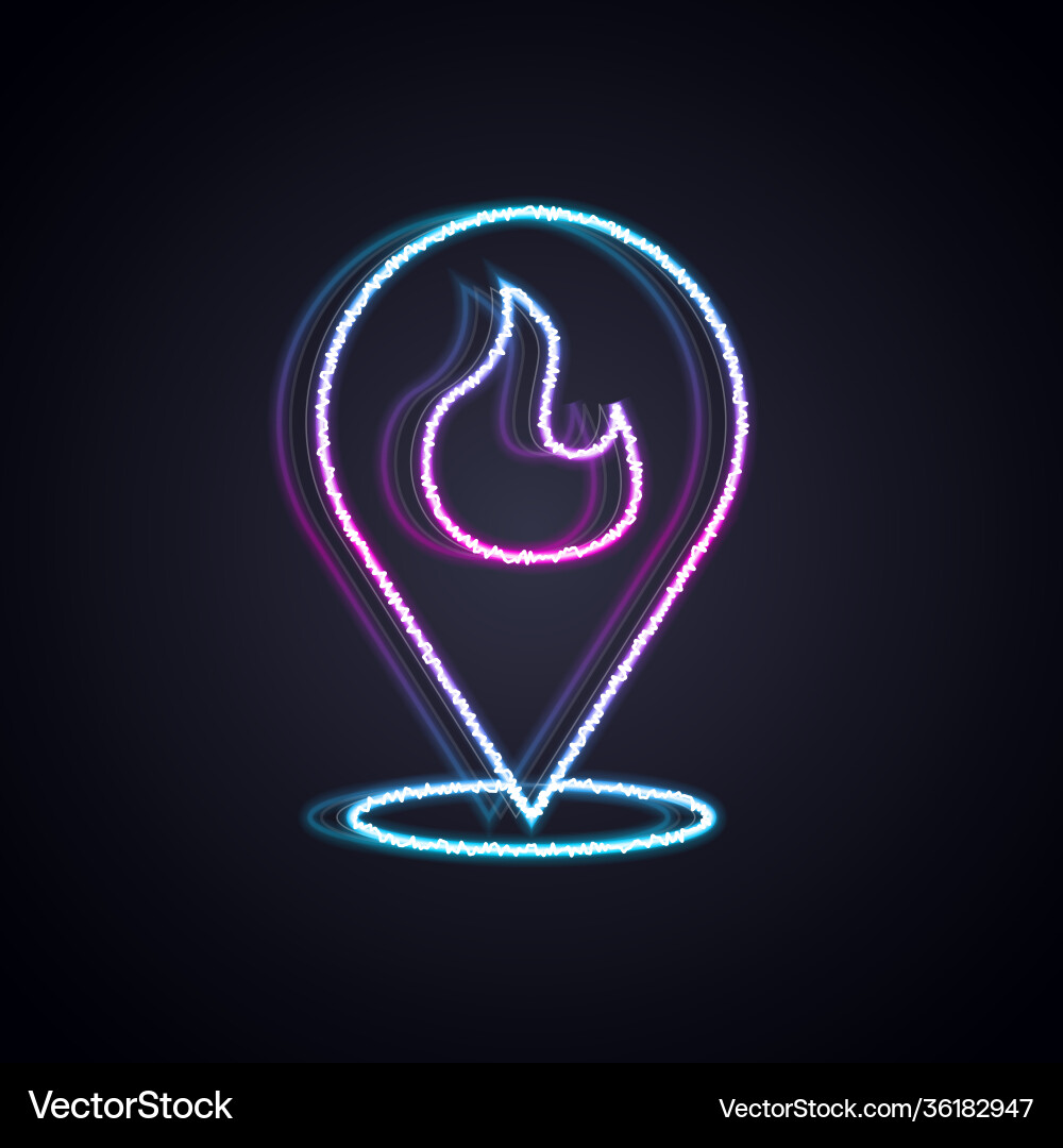 Glowing neon line map pointer with fire flame icon Vector Image