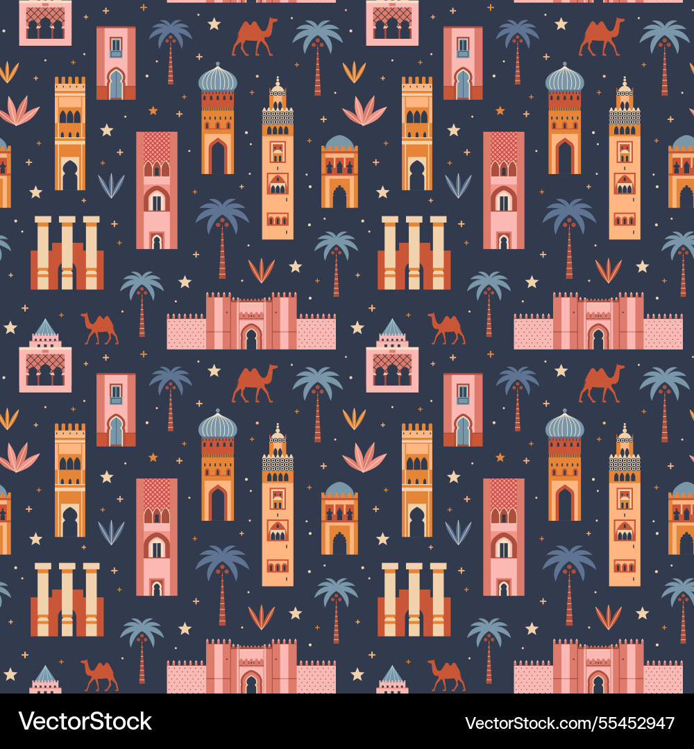 Morocco travel pattern with architecture monuments Morocco travel pattern with architecture monuments vector image