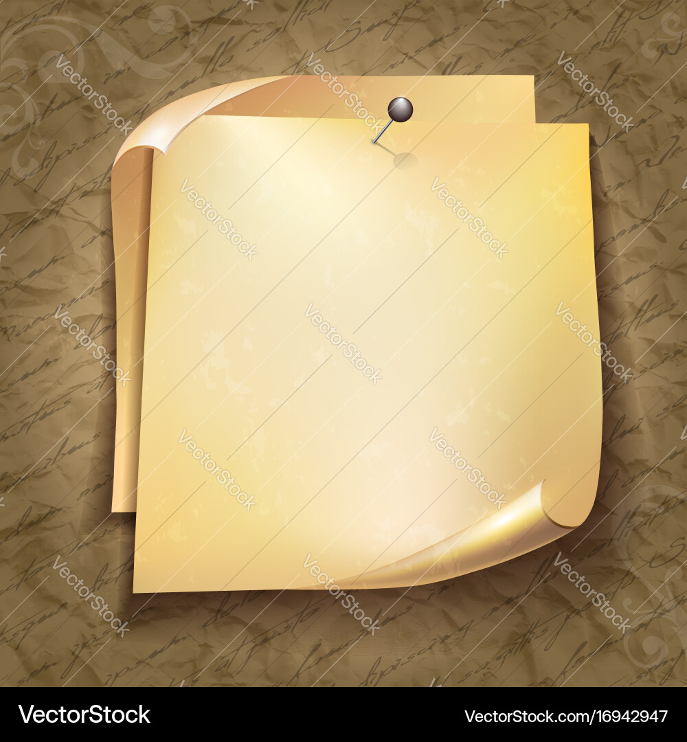Old note paper with black pin on text pattern vector image