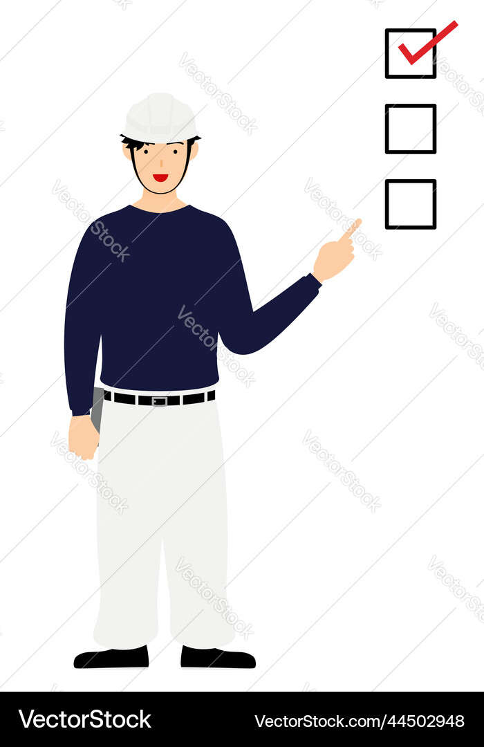 Carpenter man pose pointing to a checklist Vector Image
