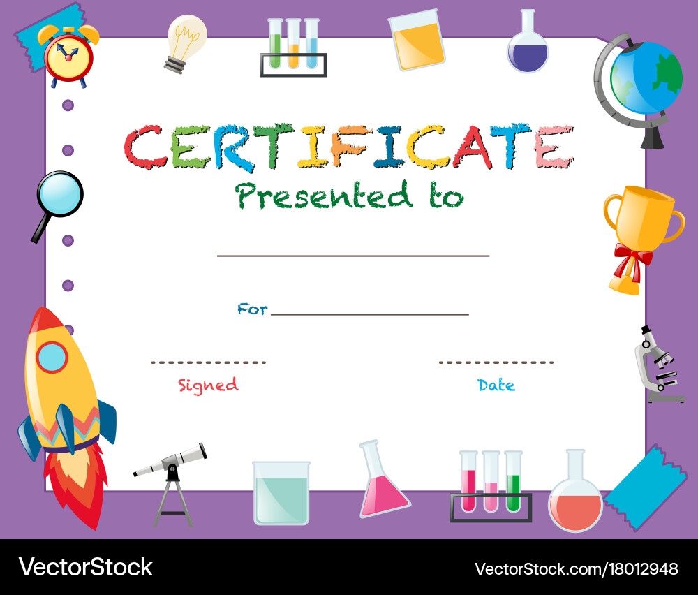 Certificate template with school objects vector image