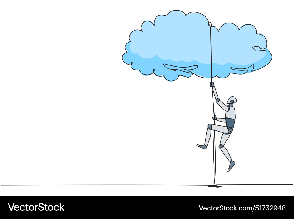 Continuous one line drawing smart robot climbing vector image