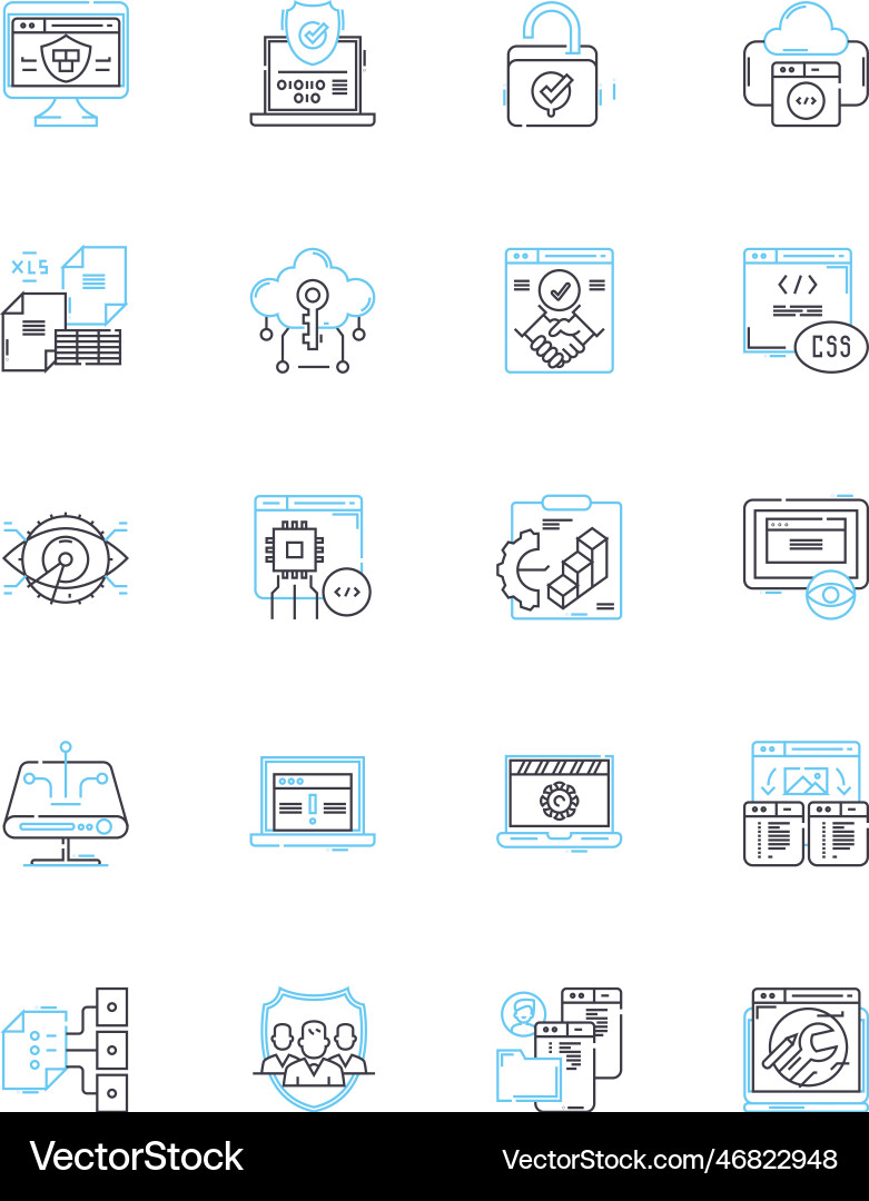 Digital defense linear icons set cybersecurity Vector Image
