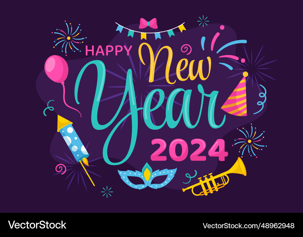 Happy new year 2024 celebration with trumpet Happy new year 2024 celebration with trumpet vector image
