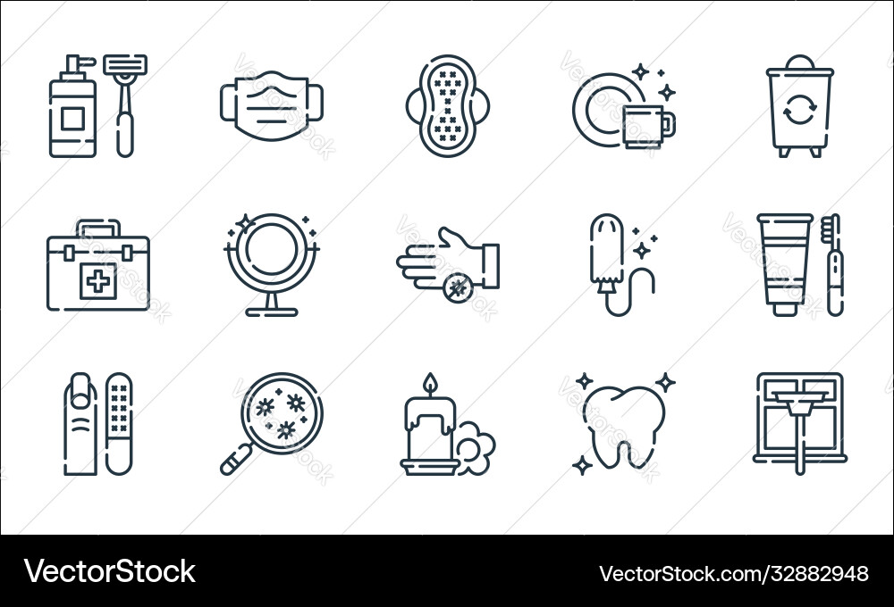 Hygiene routine line icons linear set quality Hygiene routine line icons linear set quality Vector Image