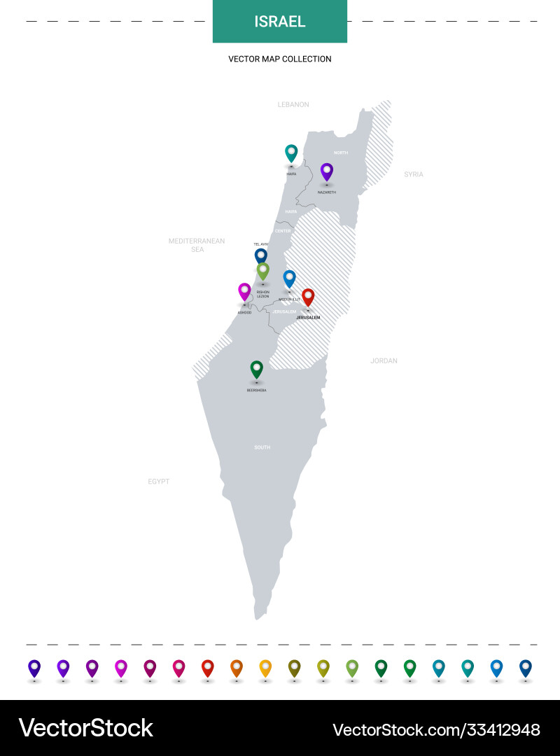 Israel Karte mit Standortzeigermarken Israel Karte mit Standortzeigermarken vektorbild