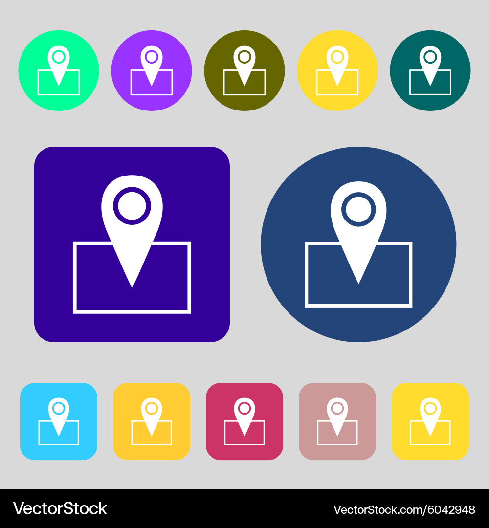 Map pointer icon sign 12 colored buttons flat vector image