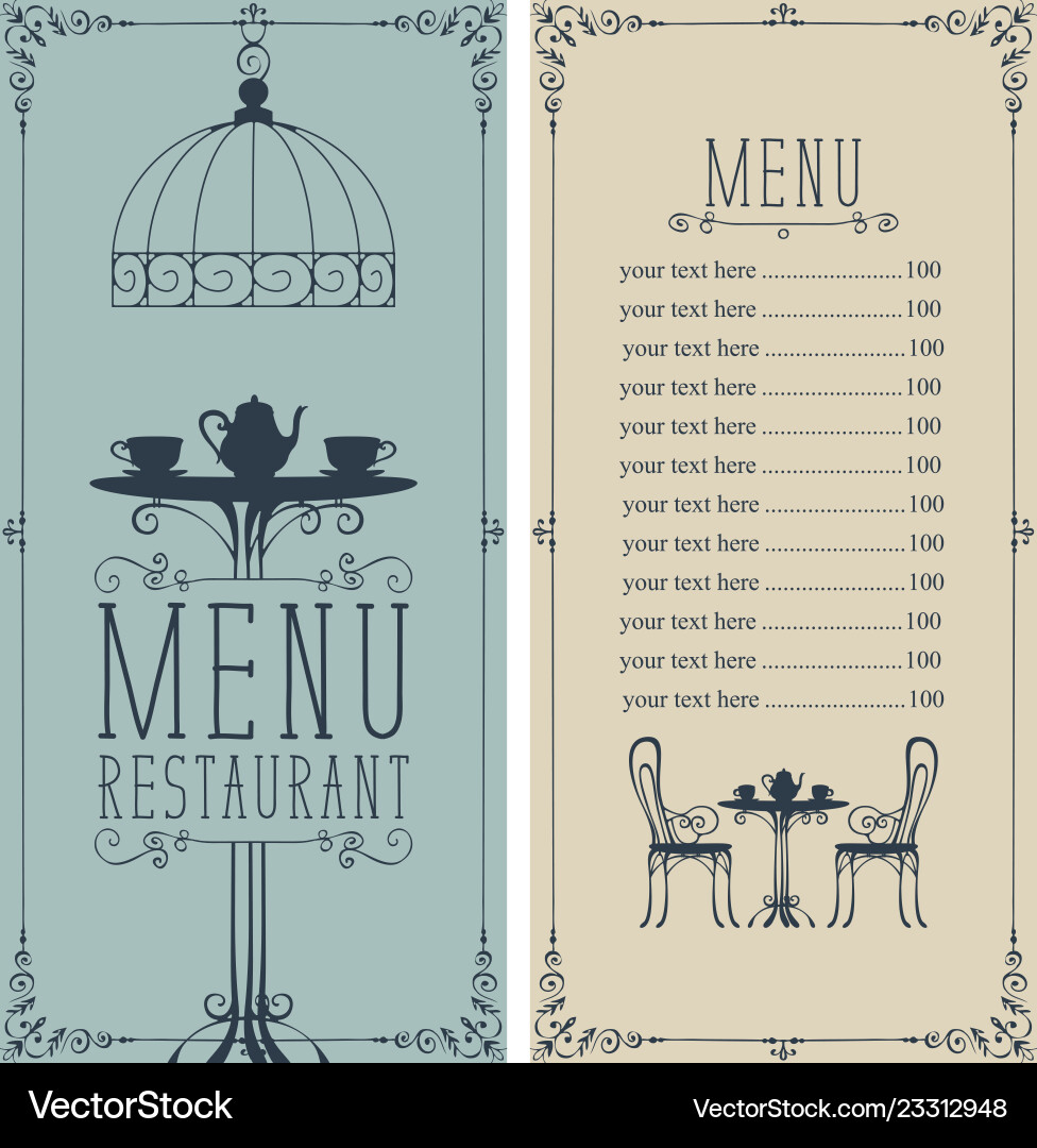Menu with price image of served table and chairs Vector Image