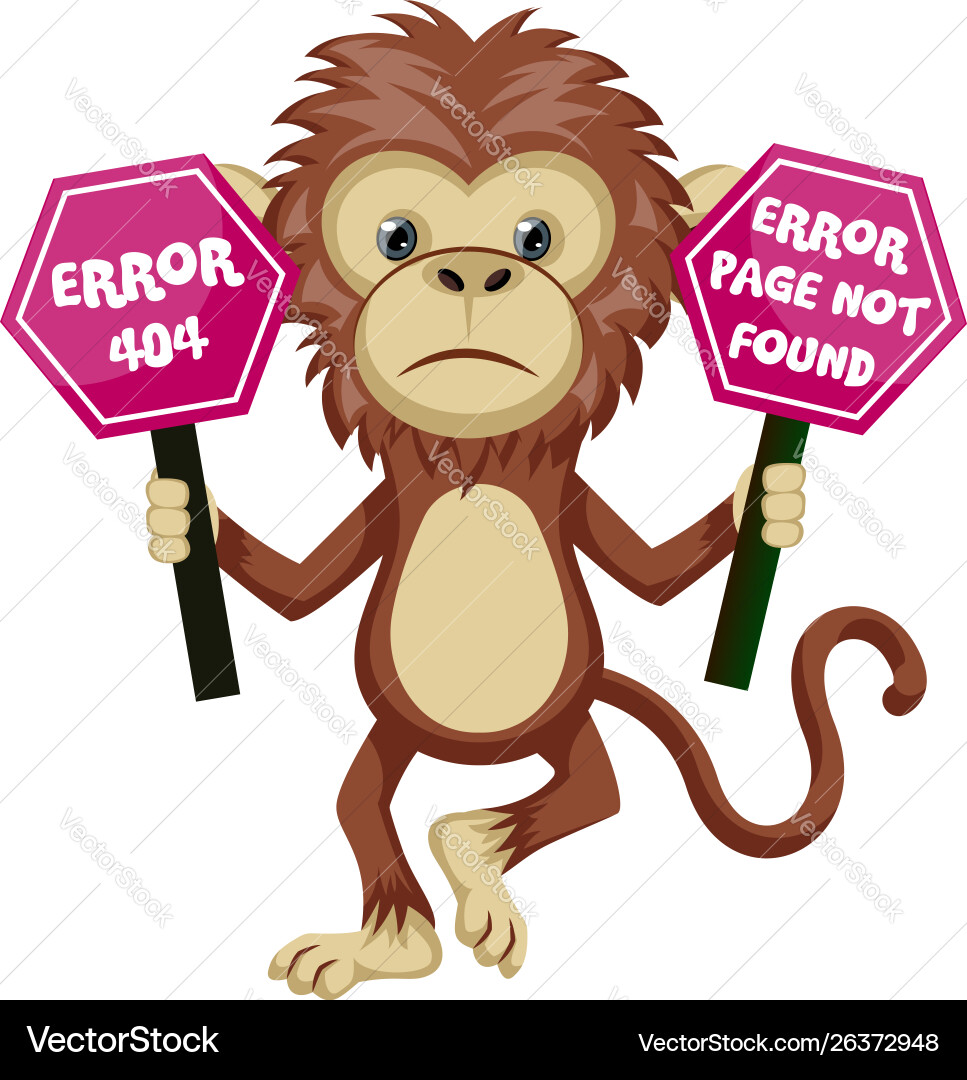 Monkey with 404 error sign on white background vector image