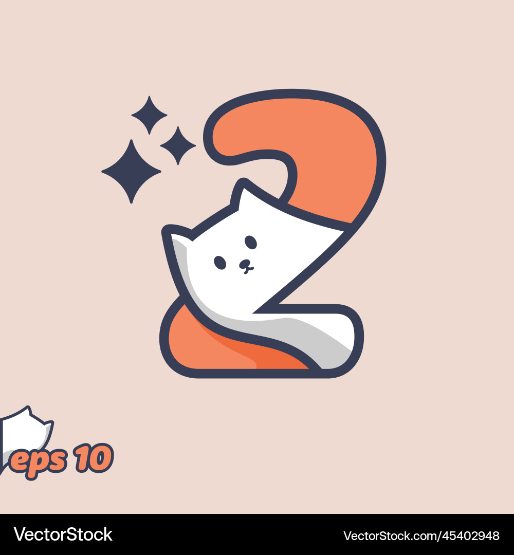 Peeking cat numeric 2 Vector Image