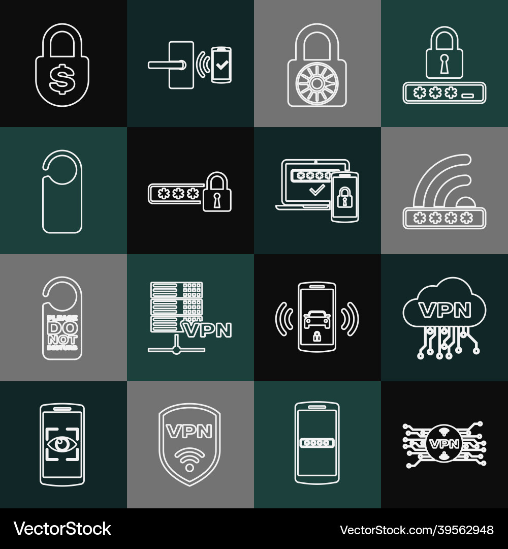 Set line vpn with microchip circuit cloud Set line vpn with microchip circuit cloud vector image