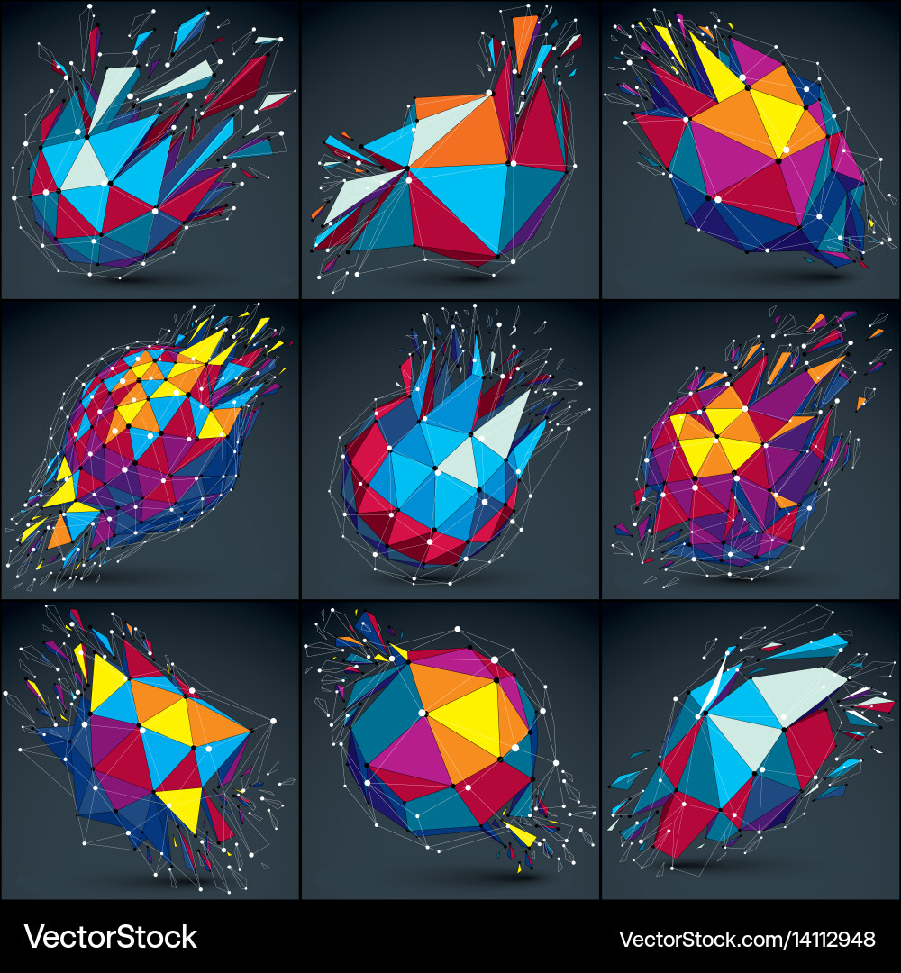 Set of 3d low poly objects with white connected vector image
