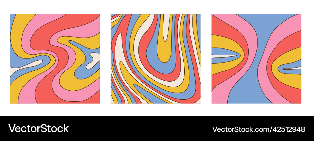 Set of tree groovy retro swirl burst backdrops Set of tree groovy retro swirl burst backdrops vector image
