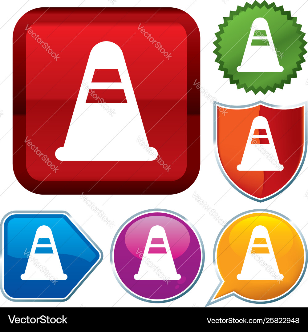 Set shiny icon series on buttons traffic cone vector image