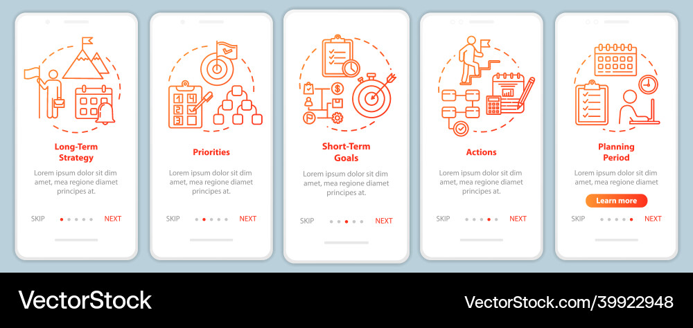 Time strategies onboarding mobile app page screen Time strategies onboarding mobile app page screen vector image