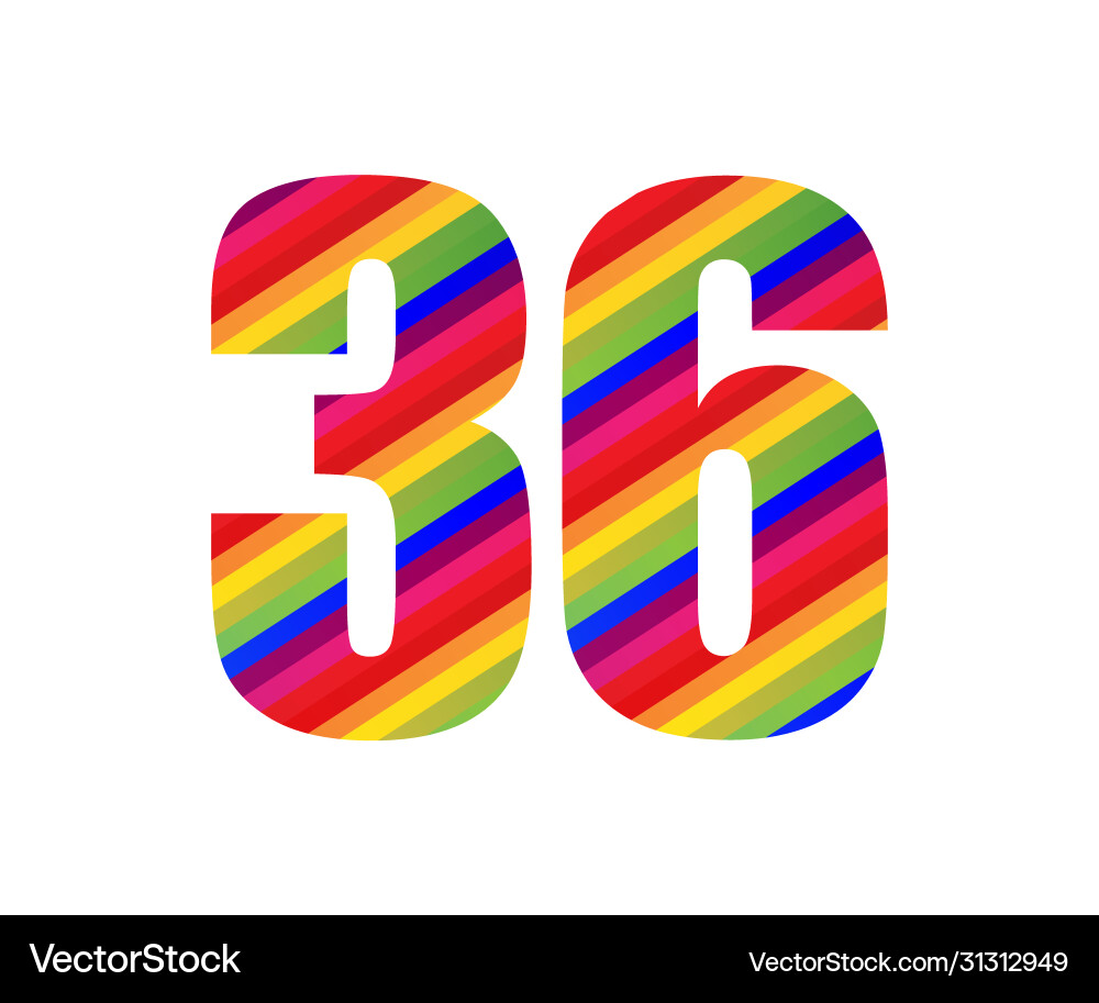 36 number rainbow style numeral digit colorful Vector Image 