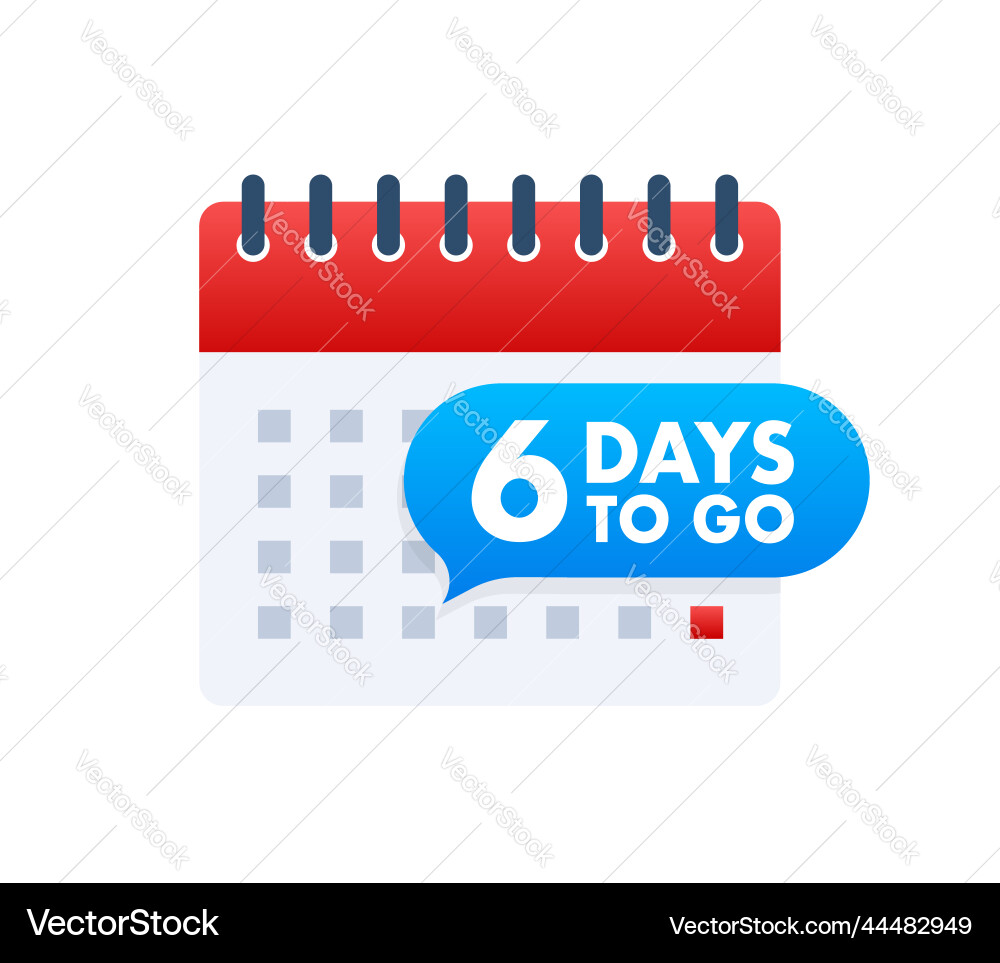 6 Tage zu gehen Countdown Timer Uhr Symbol Zeit vektorbild