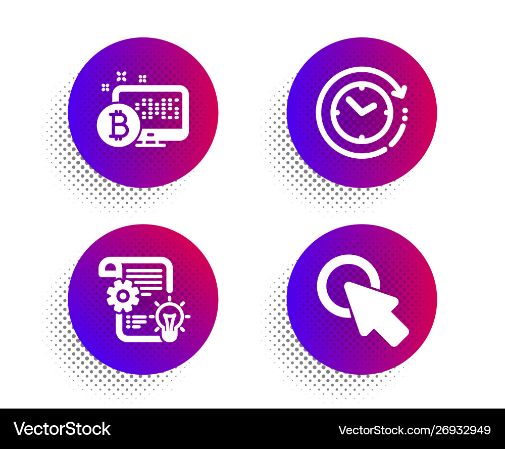 Bitcoin system cogwheel and time change icons set Bitcoin system cogwheel and time change icons set vector image