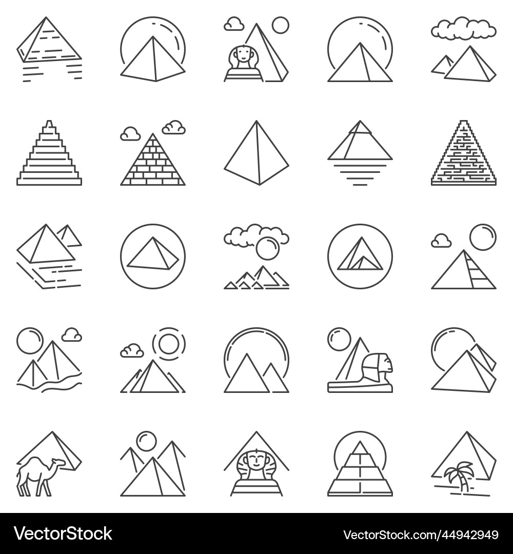Ägyptische Pyramiden Umriss Symbole gesetzt Pyramide Ägyptische Pyramiden Umriss Symbole gesetzt Pyramide Vektorbild