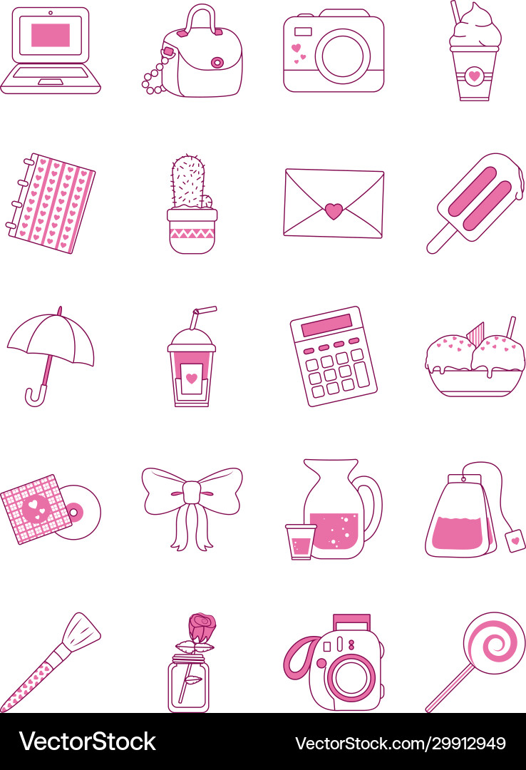 Isolated cute objects half line color style vector image