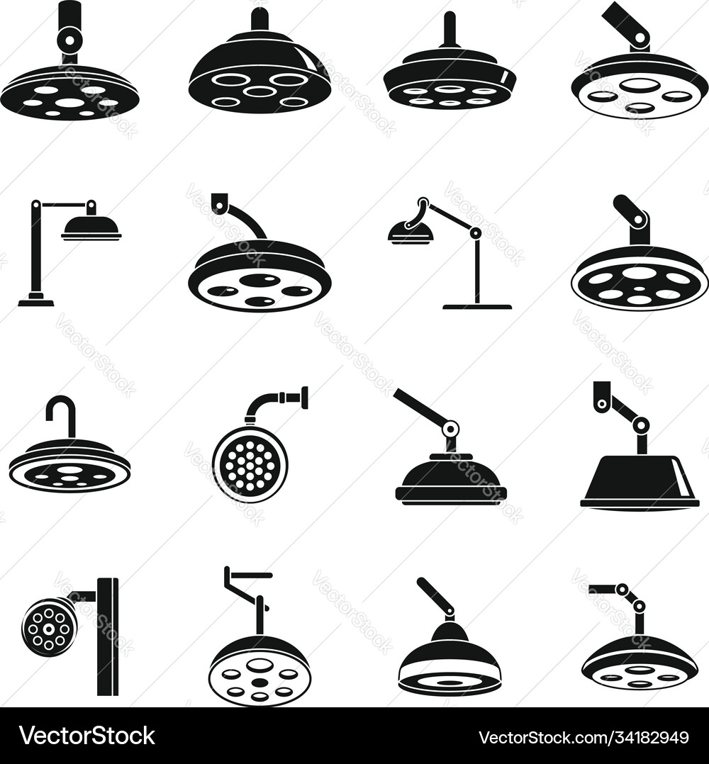 Raum chirurgische Licht Icons setzen einfachen Stil Vektorbild