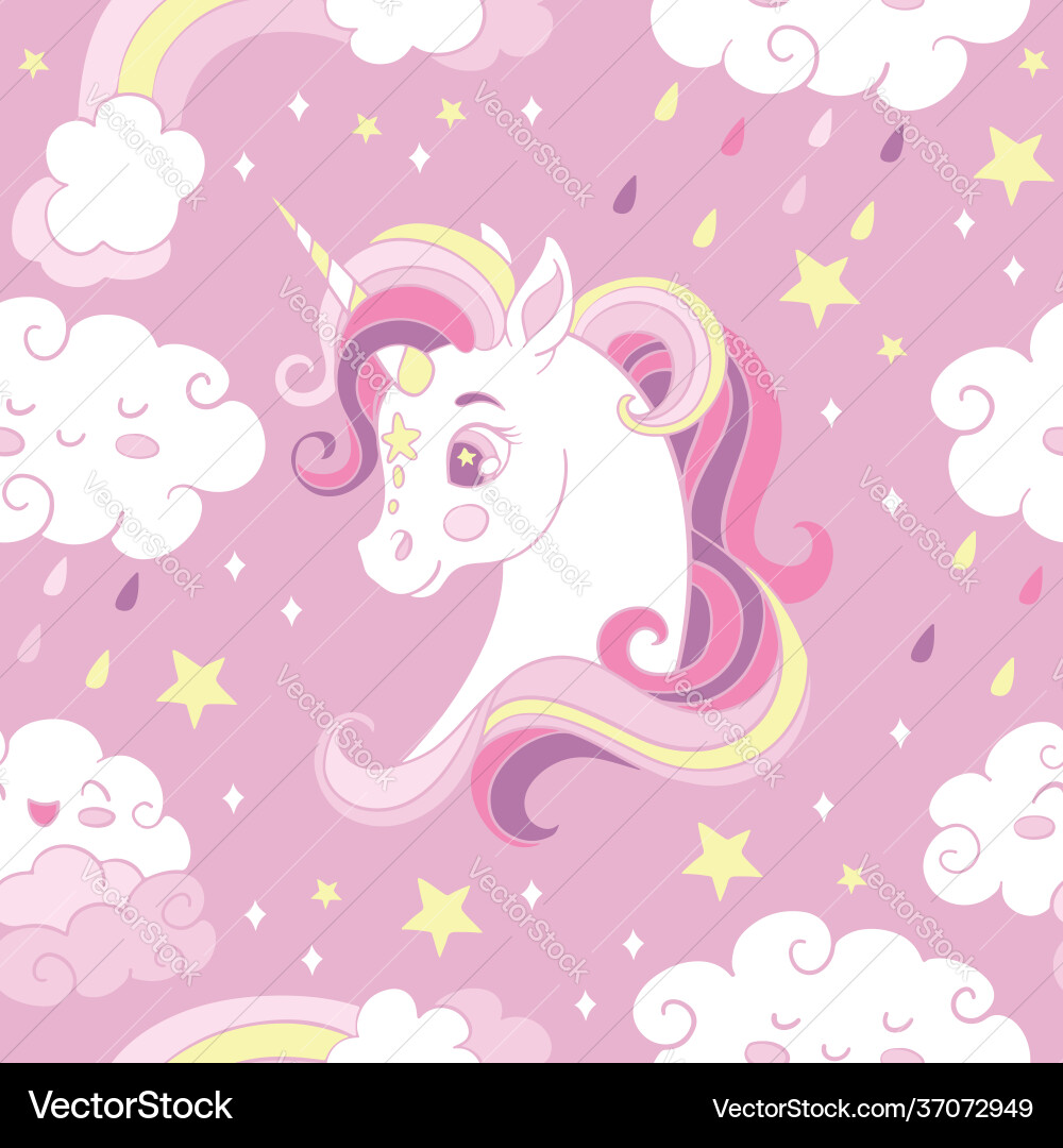 Seamless pattern with heads unicorn and clouds Seamless pattern with heads unicorn and clouds vector image