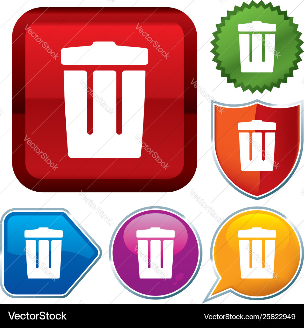 Set shiny icon series on buttons trash can vector image