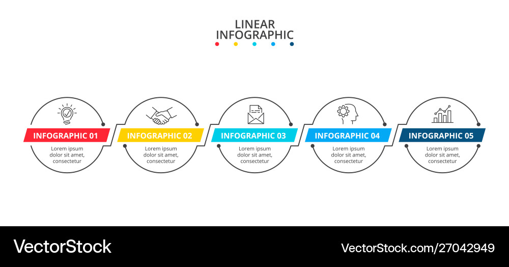 Timeline with 5 circle linear connected elements Timeline with 5 circle linear connected elements vector image